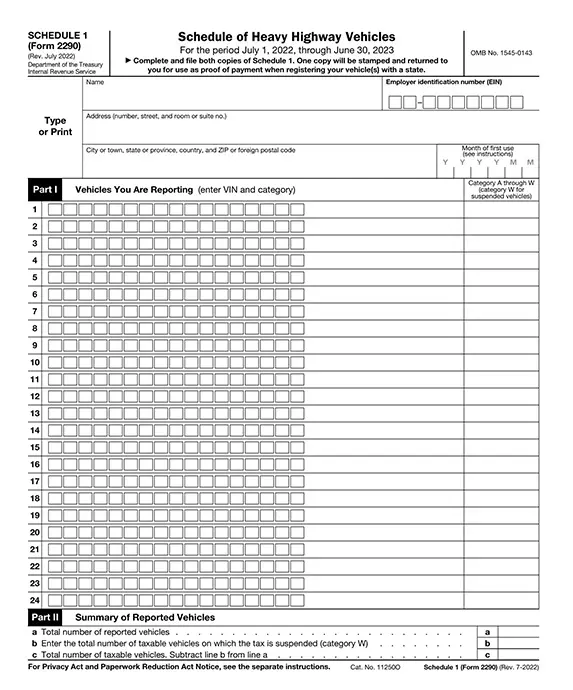 form 2290 Schedule 1 proof