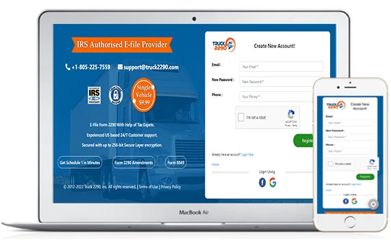 IRS 2290 form 5 file IRS 2290 form electronically from mobile or laptop.